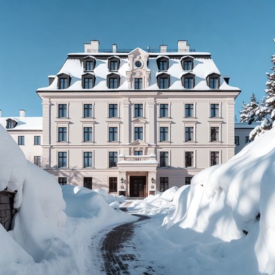 Snowy Mansion with Snowy Path