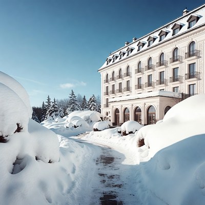 Snowy Luxury Hotel Winter Exterior