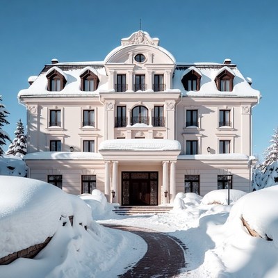 Luxury Mansion Covered in Snow
