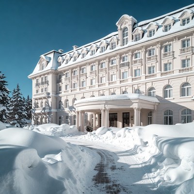 Snowy Grand Hotel in Mountains