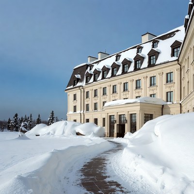 Snowy Luxury Hotel Winter Exterior