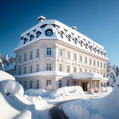 Snowy Grand Hotel in Winter