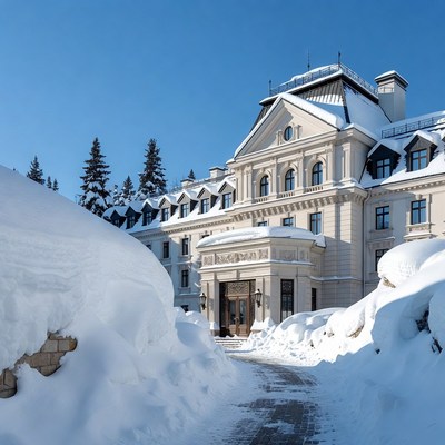 Snowy Grand Hotel Winter Exterior