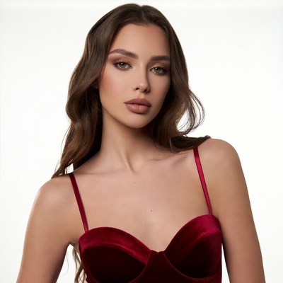 Woman in red velvet dress