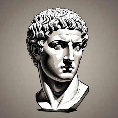 Ancient Roman Man Bust Illustration