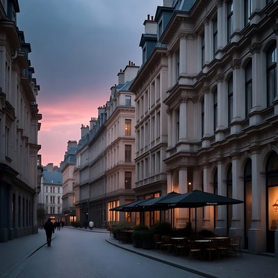 Paris Street at Sunset with People