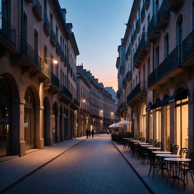 Narrow European Street at Dusk