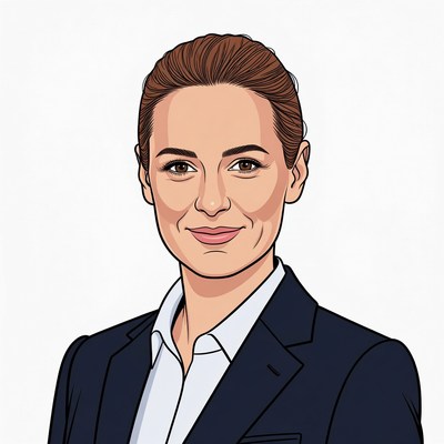 Woman in navy suit smiling