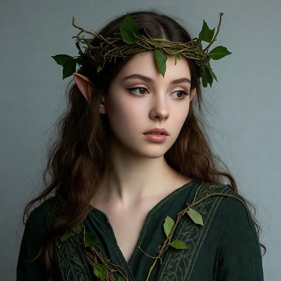 Woman with ivy wreath and elf ears