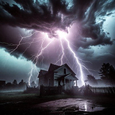 Old Haunted House in Lightning Storm