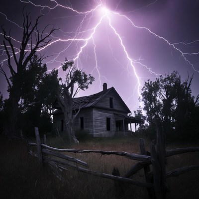 Abandoned House in Lightning Storm