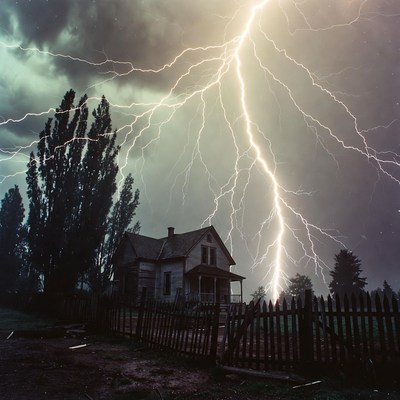 Lightning striking old house