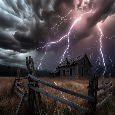 Abandoned House in Lightning Storm