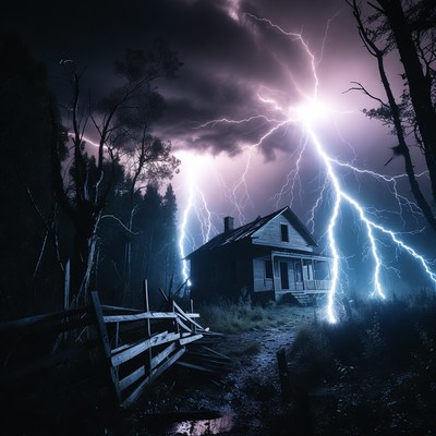 Abandoned House in Lightning Storm