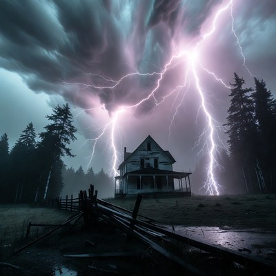 Abandoned House in Lightning Storm