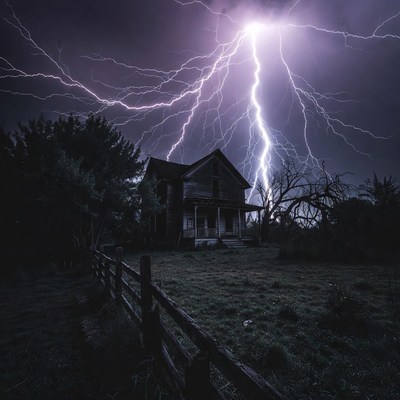 Lightning striking haunted house