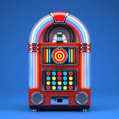Retro Red Jukebox with Neon Lights