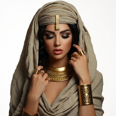Beautiful woman in Egyptian gold jewelry