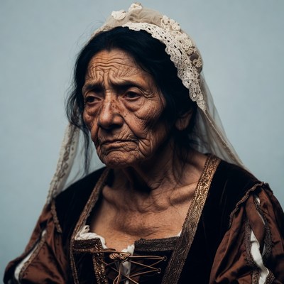 Elderly Indigenous woman in lace veil