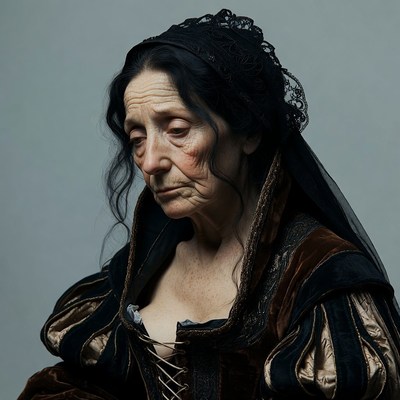 Elderly woman in Renaissance lace gown