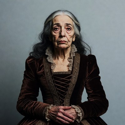 Elderly woman in velvet lace dress