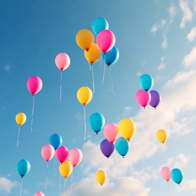 Colorful Balloons Floating in Blue Sky