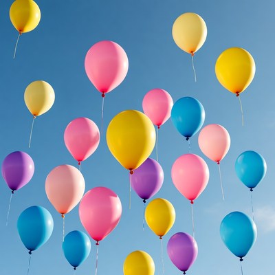 Colorful Balloons Floating in Blue Sky