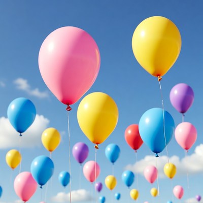 Colorful Balloons Floating in Blue Sky