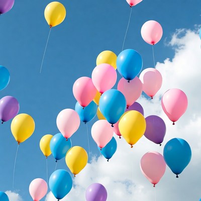 Colorful Balloons Floating in Blue Sky