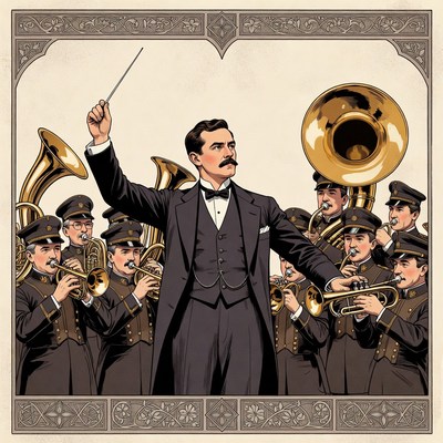 Conductor leading brass band
