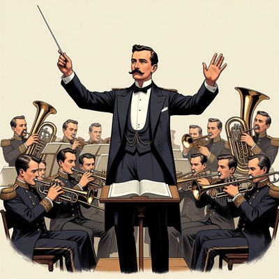 Conductor leading brass band orchestra
