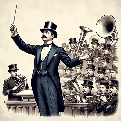 Conductor leading brass band orchestra