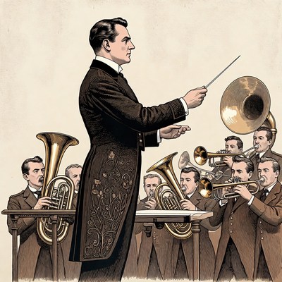 Conductor leading brass band illustration