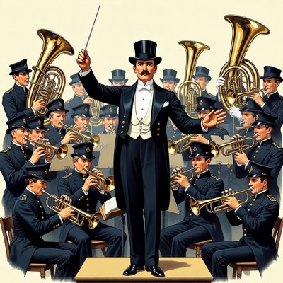 Conductor leading brass band musicians