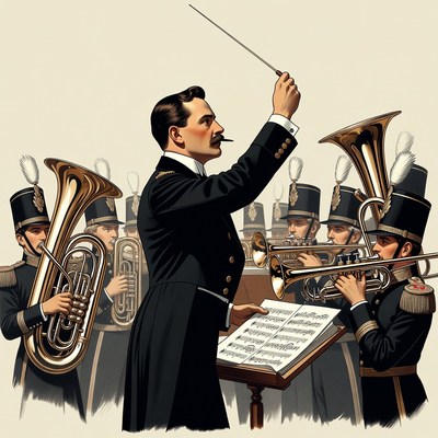 Conductor leading brass band musicians