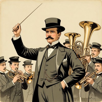 Conductor leading brass band