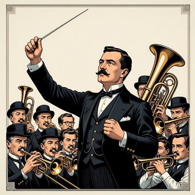 Conductor leading brass band