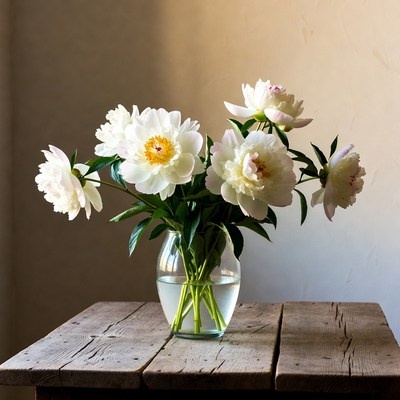 White Peonies in Glass Vase
