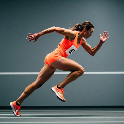 Female runner sprinting on track