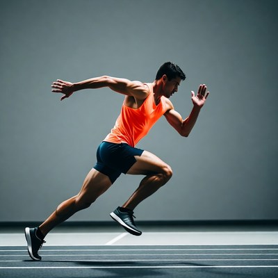 Athletic man sprinting on track