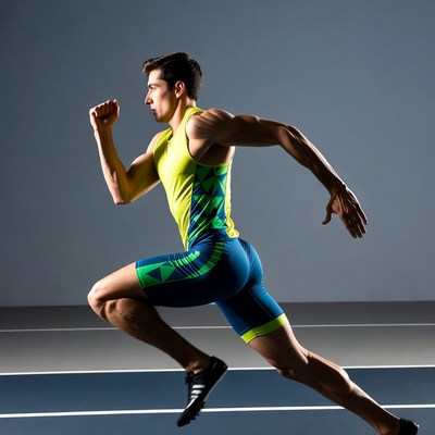 Athletic man sprinting on track