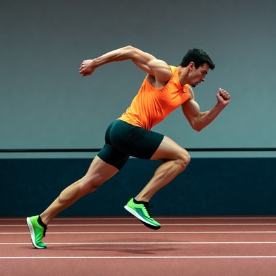 Athletic man sprinting on track
