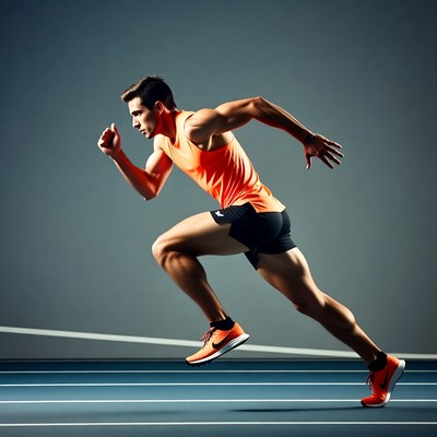 Athletic man sprinting on track