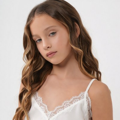 Girl in white lace camisole
