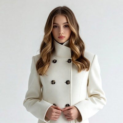 Young woman in white coat