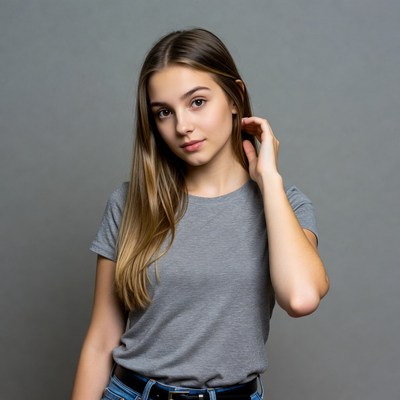 Young woman touching hair