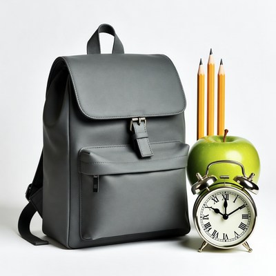 Gray Backpack with Pencils Apple Alarm Clock