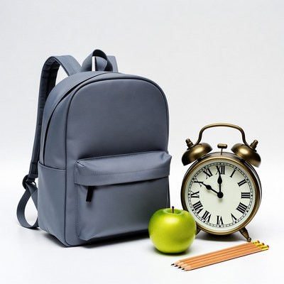 Backpack with Alarm Clock and Apple