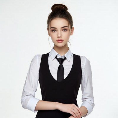 Woman in black vest and tie