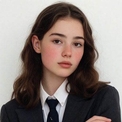 Teen girl in school uniform with arms crossed